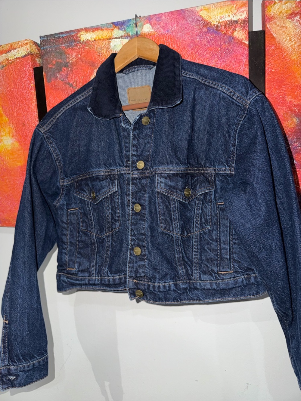 AE Cropped Corduroy Collar Denim Jacket. Size: M